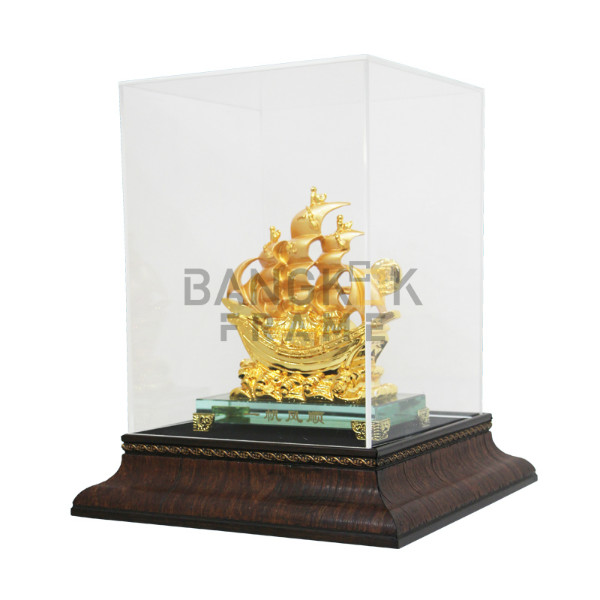 กรอบกล่องใสโชว์สินค้าฐานไม้